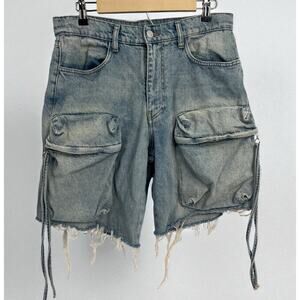 Zara Light Wash Zip Pocket Cargo Jean Shorts Size 32 Grunge